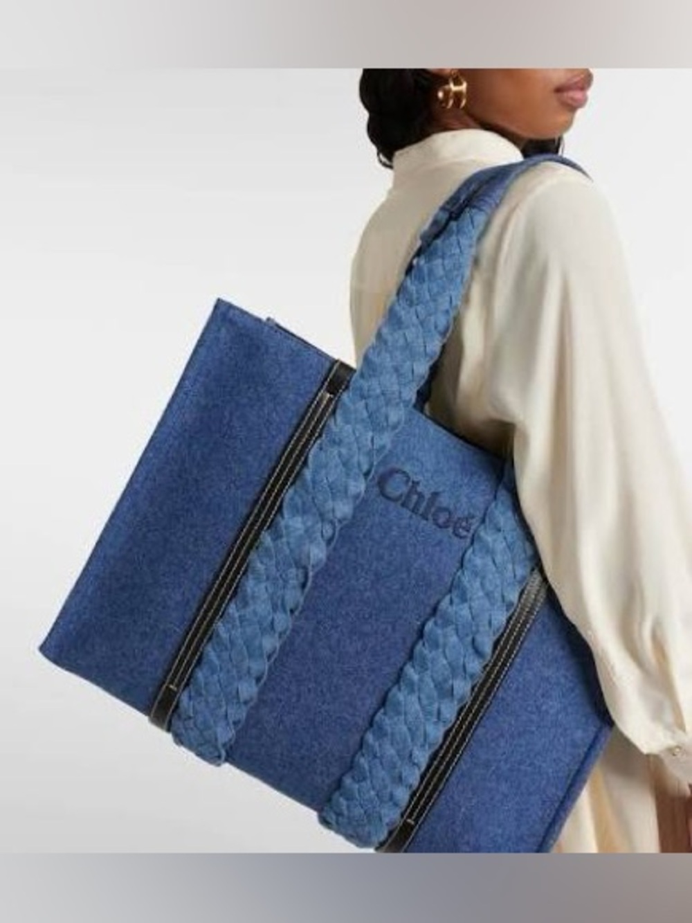 Chloé Blue Denim Tote with Braided Handles - Picture 2 of 6
